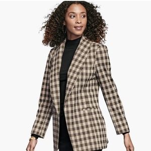 Shawl-Collar Plaid Blazer